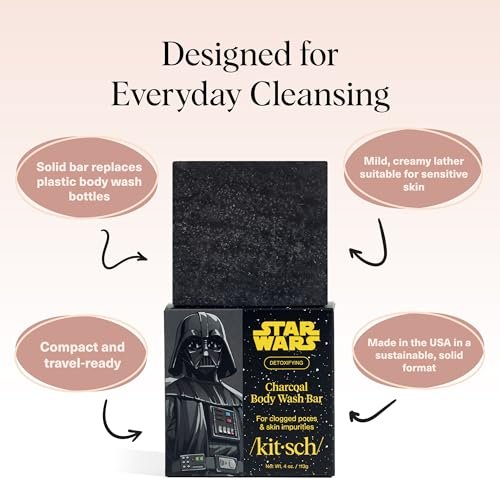 Kitsch Charcoal Soap Body Wash Bar x Star Wars Darth – Detoxifying Bar Soap with Activated Charcoal – Gently Removes Excess Oil & Impurities, Clears Pores, Firms & Moisturizes Skin – Made in USA – 4 oz - görsel 8
