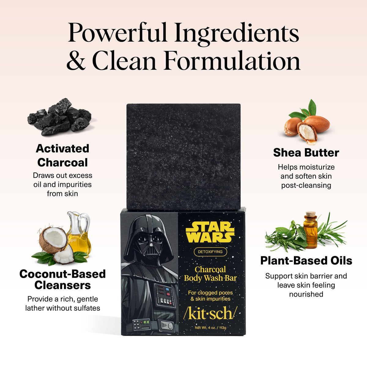 Kitsch Charcoal Soap Body Wash Bar x Star Wars Darth – Detoxifying Bar Soap with Activated Charcoal – Gently Removes Excess Oil & Impurities, Clears Pores, Firms & Moisturizes Skin – Made in USA – 4 oz - görsel 9