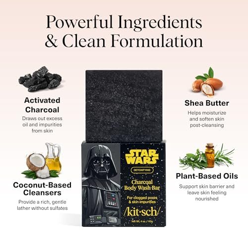Kitsch Charcoal Soap Body Wash Bar x Star Wars Darth – Detoxifying Bar Soap with Activated Charcoal – Gently Removes Excess Oil & Impurities, Clears Pores, Firms & Moisturizes Skin – Made in USA – 4 oz - görsel 10