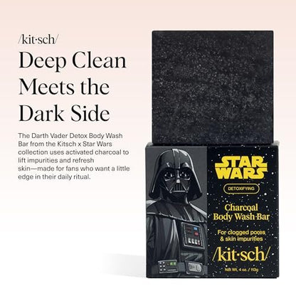 Kitsch Charcoal Soap Body Wash Bar x Star Wars Darth – Detoxifying Bar Soap with Activated Charcoal – Gently Removes Excess Oil & Impurities, Clears Pores, Firms & Moisturizes Skin – Made in USA – 4 oz