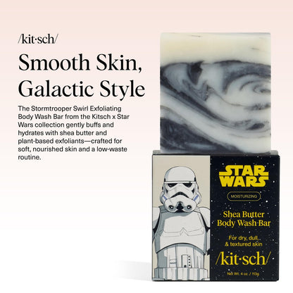 Kitsch Shea Butter Exfoliating Body Wash x Star Wars Stormtrooper Design – Moisturizing Bar Soap, Gentle Soap Bar, Hydrates, Softens & Soothes Skin, Paraben, Silicone & Sulfate-Free, 4 oz