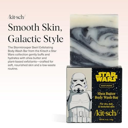 Kitsch Shea Butter Exfoliating Body Wash x Star Wars Stormtrooper Design – Moisturizing Bar Soap, Gentle Soap Bar, Hydrates, Softens & Soothes Skin, Paraben, Silicone & Sulfate-Free, 4 oz