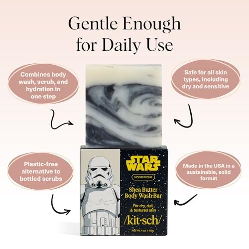 Kitsch Shea Butter Exfoliating Body Wash x Star Wars Stormtrooper Design – Moisturizing Bar Soap, Gentle Soap Bar, Hydrates, Softens & Soothes Skin, Paraben, Silicone & Sulfate-Free, 4 oz - görsel 8