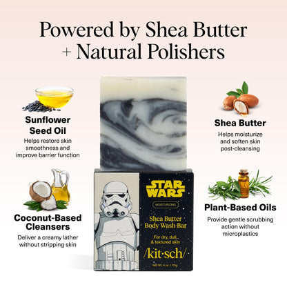Kitsch Shea Butter Exfoliating Body Wash x Star Wars Stormtrooper Design – Moisturizing Bar Soap, Gentle Soap Bar, Hydrates, Softens & Soothes Skin, Paraben, Silicone & Sulfate-Free, 4 oz