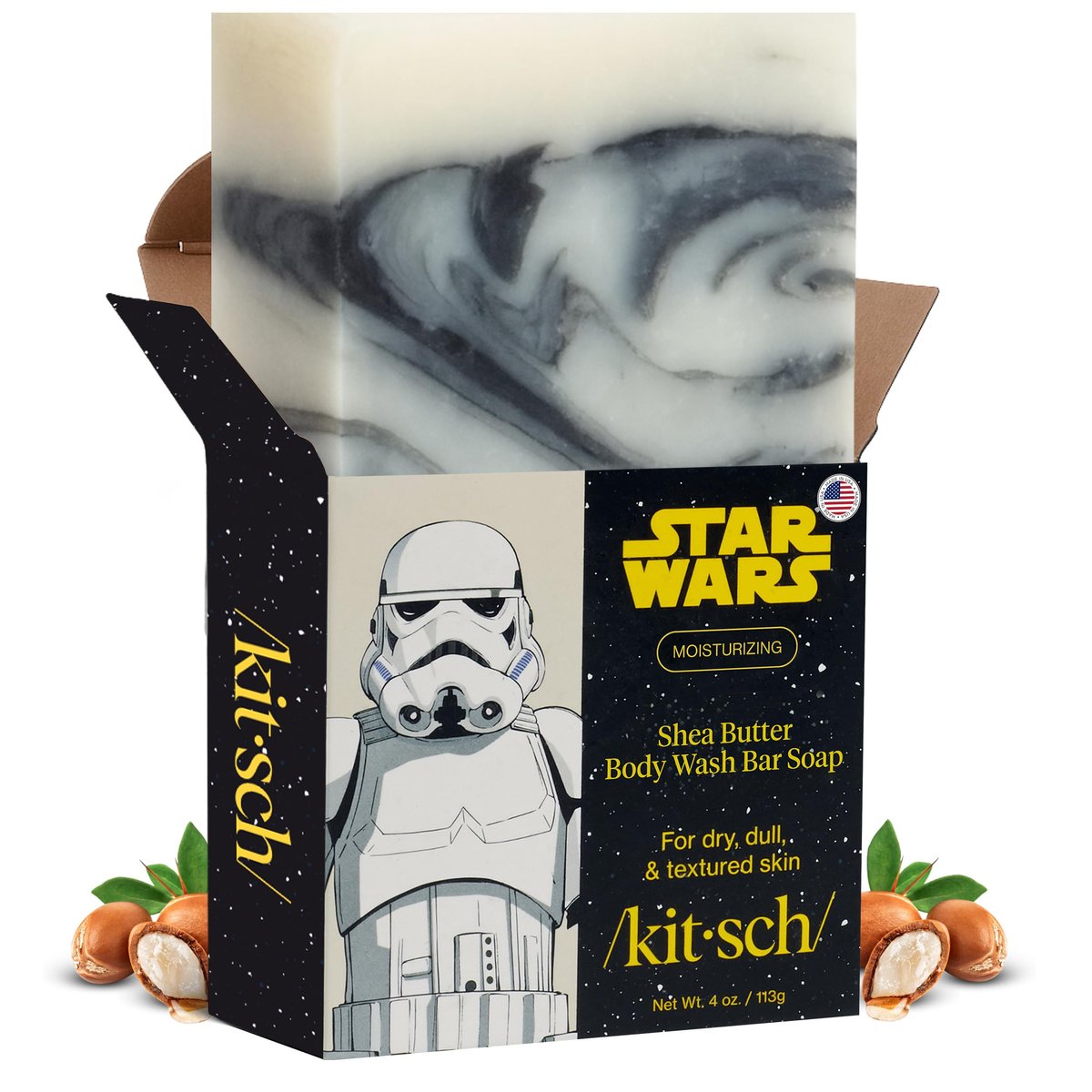 Kitsch Shea Butter Exfoliating Body Wash x Star Wars Stormtrooper Design – Moisturizing Bar Soap, Gentle Soap Bar, Hydrates, Softens & Soothes Skin, Paraben, Silicone & Sulfate-Free, 4 oz - görsel 1