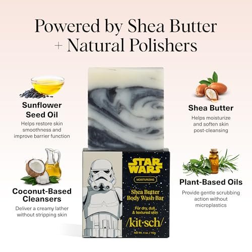 Kitsch Shea Butter Exfoliating Body Wash x Star Wars Stormtrooper Design – Moisturizing Bar Soap, Gentle Soap Bar, Hydrates, Softens & Soothes Skin, Paraben, Silicone & Sulfate-Free, 4 oz - görsel 10