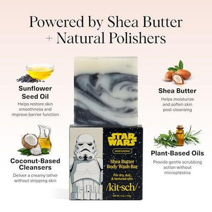 Kitsch Shea Butter Exfoliating Body Wash x Star Wars Stormtrooper Design – Moisturizing Bar Soap, Gentle Soap Bar, Hydrates, Softens & Soothes Skin, Paraben, Silicone & Sulfate-Free, 4 oz