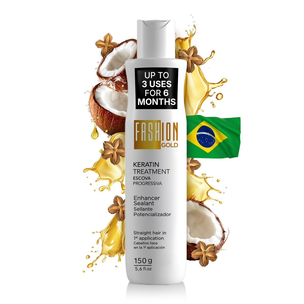 Fashion Gold Keratin Hair Treatment – At-Home Hair Botox & Brazilian Straightening (150g, Up to 3 Uses) Avelisse