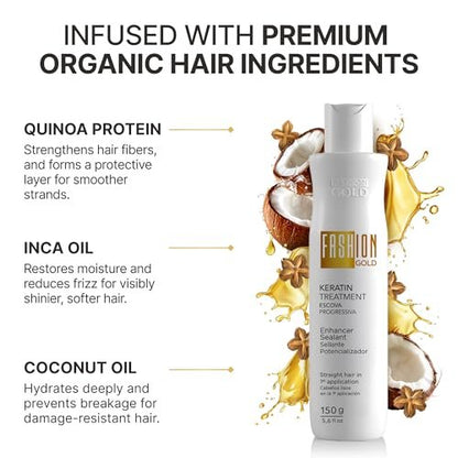 Fashion Gold Keratin Hair Treatment – At-Home Hair Botox & Brazilian Straightening (150g, Up to 3 Uses) Avelisse
