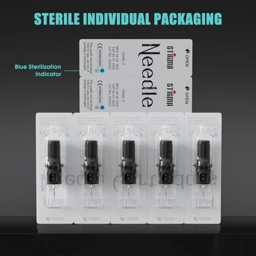 STIGMA Tattoo Needles Assorted Sizes 50 Pcs - 0.35mm Disposable Cartridge Needles Kit (3RL, 5RL, 7RL, 9RL, 5RS, 7RS, 9RS, 7RM, 9RM, 9M1) - EN05X-50KIT-G Avelisse
