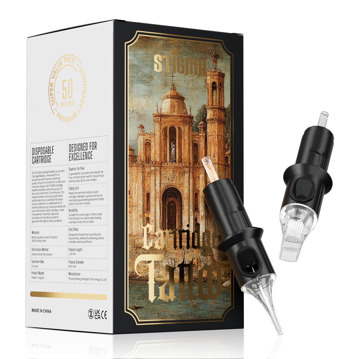 STIGMA Tattoo Needles Assorted Sizes 50 Pcs - 0.35mm Disposable Cartridge Needles Kit (3RL, 5RL, 7RL, 9RL, 5RS, 7RS, 9RS, 7RM, 9RM, 9M1) - EN05X-50KIT-G Avelisse