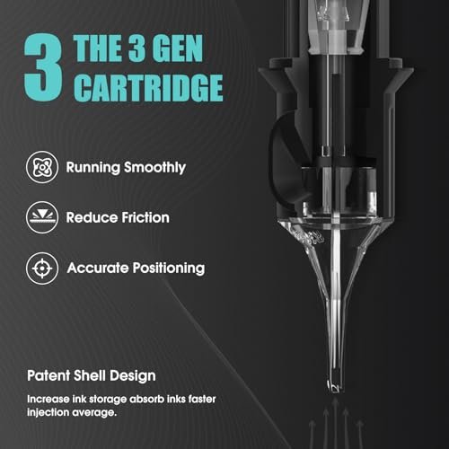STIGMA Tattoo Needles Assorted Sizes 50 Pcs - 0.35mm Disposable Cartridge Needles Kit (3RL, 5RL, 7RL, 9RL, 5RS, 7RS, 9RS, 7RM, 9RM, 9M1) - EN05X-50KIT-G Avelisse