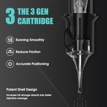 STIGMA Tattoo Needles Assorted Sizes 50 Pcs - 0.35mm Disposable Cartridge Needles Kit (3RL, 5RL, 7RL, 9RL, 5RS, 7RS, 9RS, 7RM, 9RM, 9M1) - EN05X-50KIT-G Avelisse