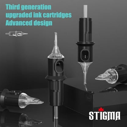 STIGMA Tattoo Needles Assorted Sizes 50 Pcs - 0.35mm Disposable Cartridge Needles Kit (3RL, 5RL, 7RL, 9RL, 5RS, 7RS, 9RS, 7RM, 9RM, 9M1) - EN05X-50KIT-G Avelisse