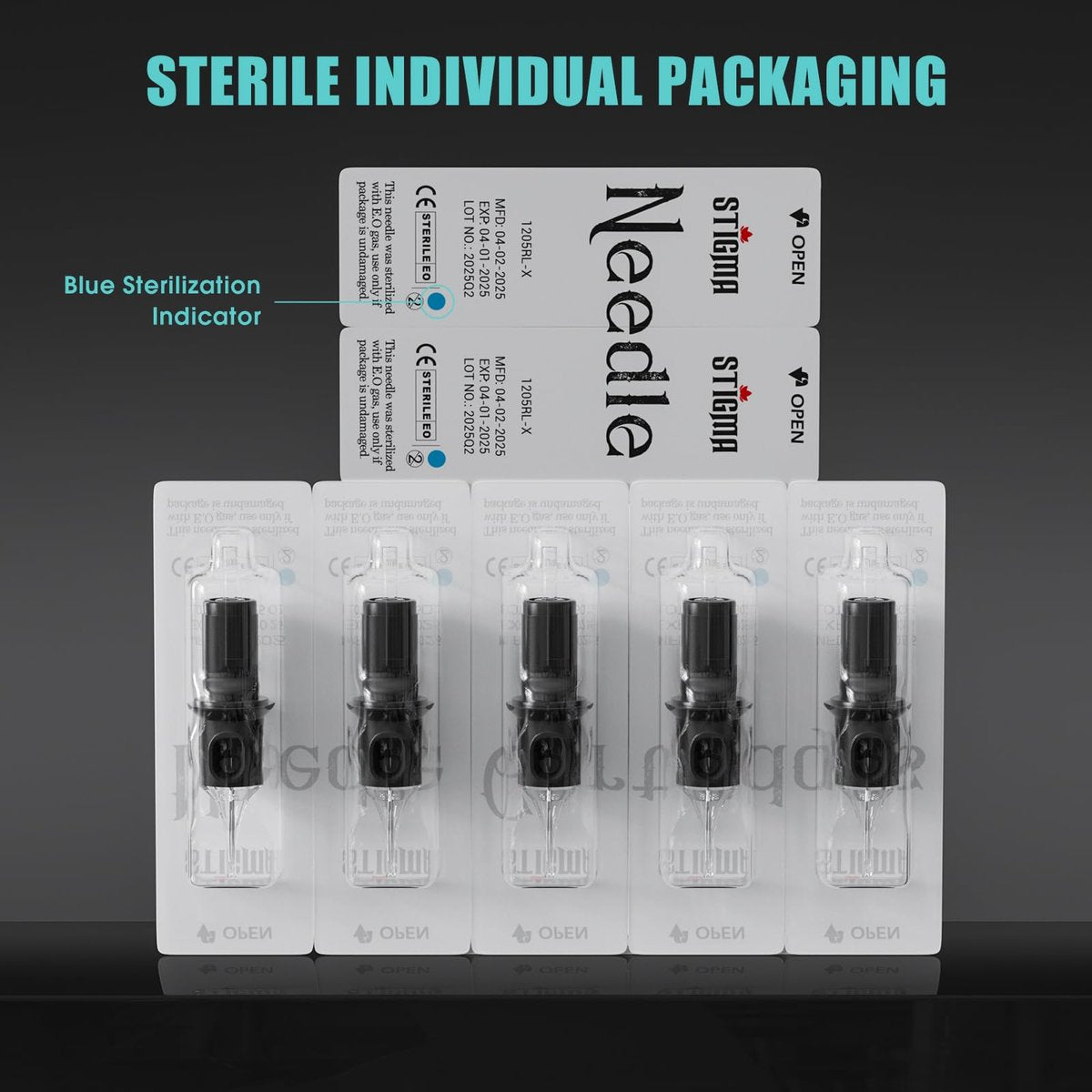STIGMA Tattoo Needles Assorted Sizes 50 Pcs - 0.35mm Disposable Cartridge Needles Kit (3RL, 5RL, 7RL, 9RL, 5RS, 7RS, 9RS, 7RM, 9RM, 9M1) - EN05X-50KIT-G Avelisse