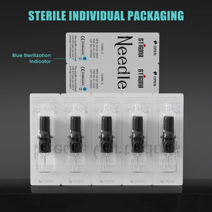 STIGMA Tattoo Needles Assorted Sizes 50 Pcs - 0.35mm Disposable Cartridge Needles Kit (3RL, 5RL, 7RL, 9RL, 5RS, 7RS, 9RS, 7RM, 9RM, 9M1) - EN05X-50KIT-G Avelisse