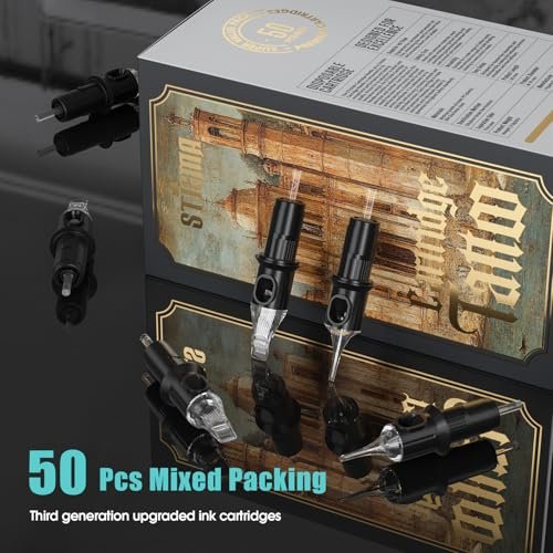STIGMA Tattoo Needles Assorted Sizes 50 Pcs - 0.35mm Disposable Cartridge Needles Kit (3RL, 5RL, 7RL, 9RL, 5RS, 7RS, 9RS, 7RM, 9RM, 9M1) - EN05X-50KIT-G Avelisse