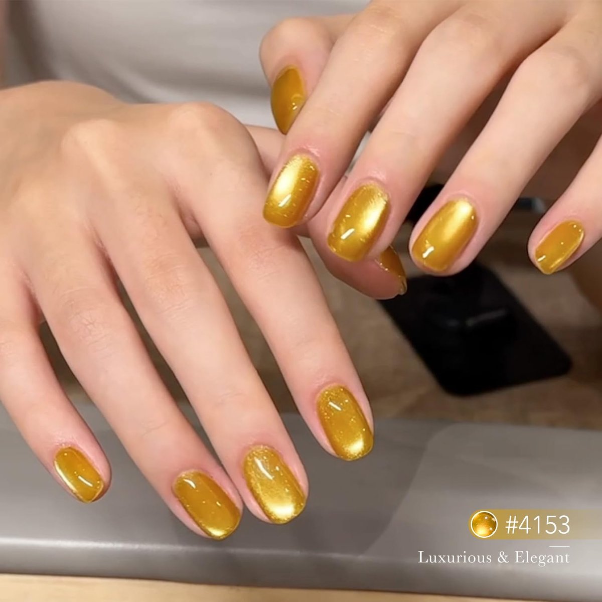 GAOY Golden Cat Eye Gel Nail Polish - 16ml Holographic Glitter Jelly UV Gel with Magnet - Reflective Translucent Shimmer - 4153 Rustling Ginkgo - görsel 7