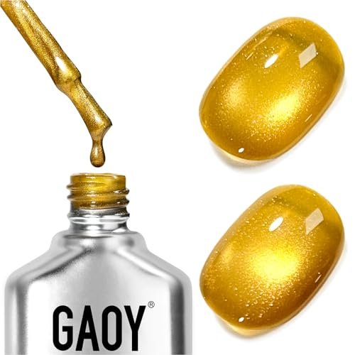 GAOY Golden Cat Eye Gel Nail Polish - 16ml Holographic Glitter Jelly UV Gel with Magnet - Reflective Translucent Shimmer - 4153 Rustling Ginkgo - görsel 2