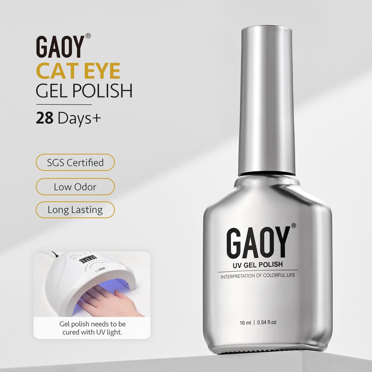 GAOY Golden Cat Eye Gel Nail Polish - 16ml Holographic Glitter Jelly UV Gel with Magnet - Reflective Translucent Shimmer - 4153 Rustling Ginkgo - görsel 11