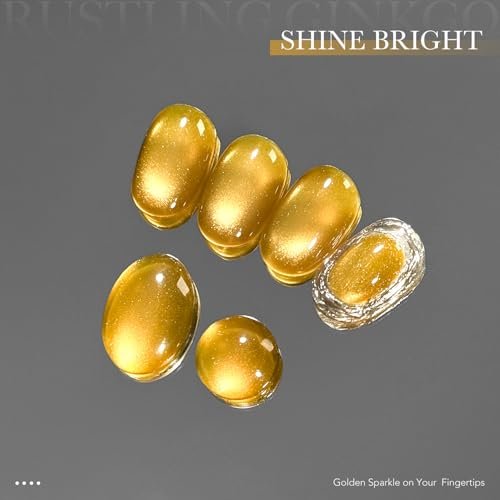 GAOY Golden Cat Eye Gel Nail Polish - 16ml Holographic Glitter Jelly UV Gel with Magnet - Reflective Translucent Shimmer - 4153 Rustling Ginkgo - görsel 6