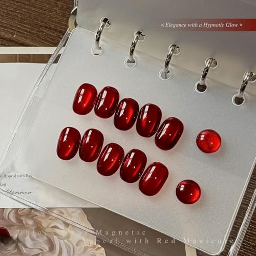 GAOY Red Cat Eye Gel Nail Polish - 16ml Holographic Glitter Jelly UV Gel with Magnet, Reflective Translucent Finish - Crimson Allure 4200 - görsel 10