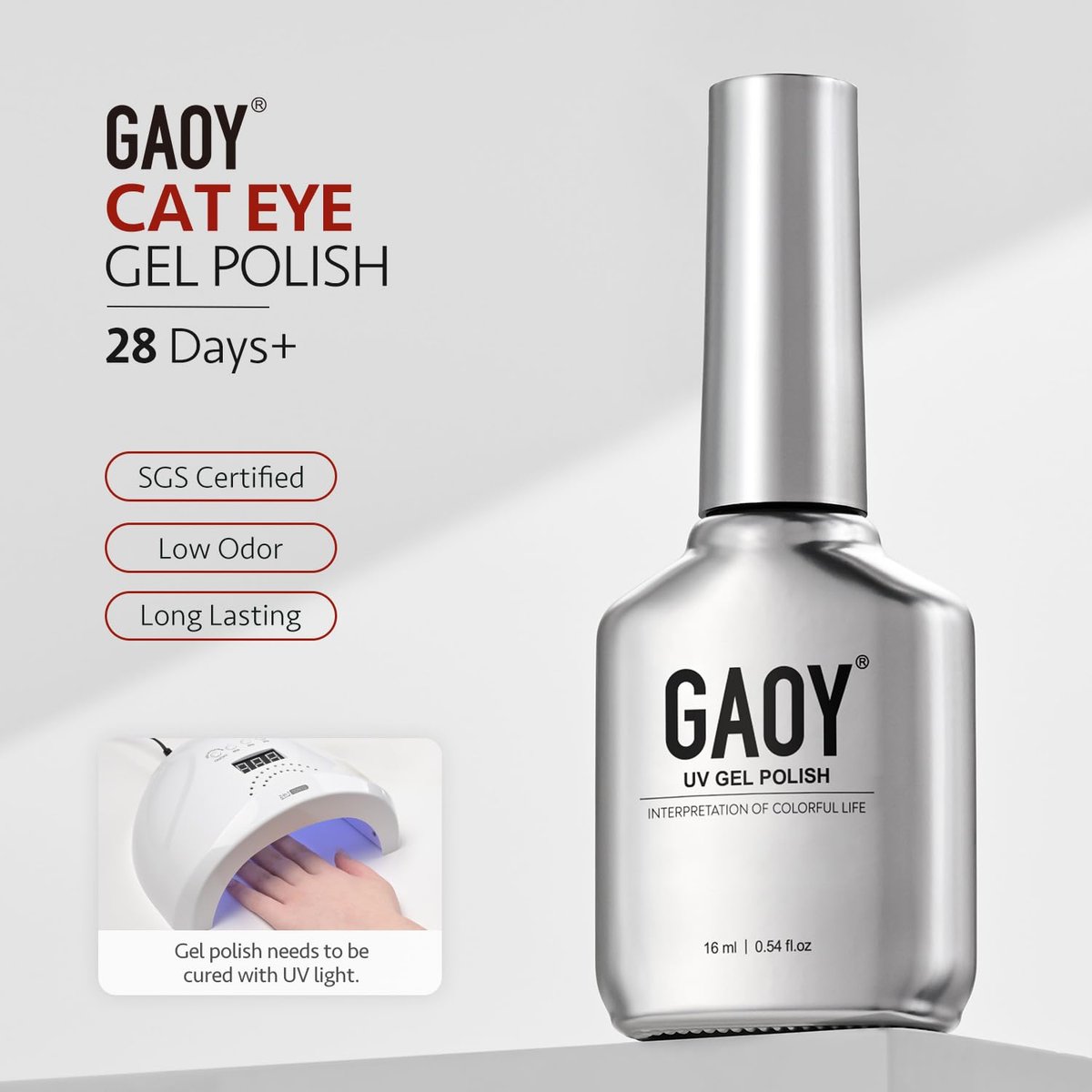 GAOY Red Cat Eye Gel Nail Polish - 16ml Holographic Glitter Jelly UV Gel with Magnet, Reflective Translucent Finish - Crimson Allure 4200 - görsel 11