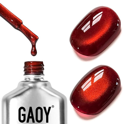GAOY Red Cat Eye Gel Nail Polish - 16ml Holographic Glitter Jelly UV Gel with Magnet, Reflective Translucent Finish - Crimson Allure 4200