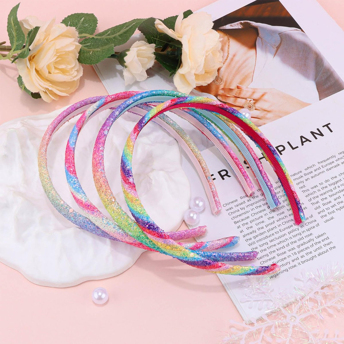 Tihebax 4Pcs Glitter Sequin Headbands for Girls, Kids, Toddlers - Non-Slip Sparkly Rainbow Hairbands for Daily Wear - görsel 13