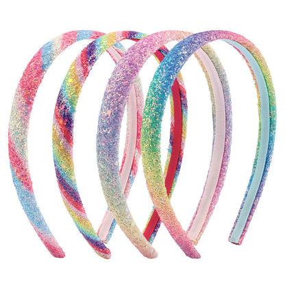 Tihebax 4Pcs Glitter Sequin Headbands for Girls, Kids, Toddlers - Non-Slip Sparkly Rainbow Hairbands for Daily Wear