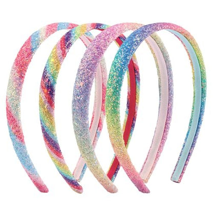 Tihebax 4Pcs Glitter Sequin Headbands for Girls, Kids, Toddlers - Non-Slip Sparkly Rainbow Hairbands for Daily Wear