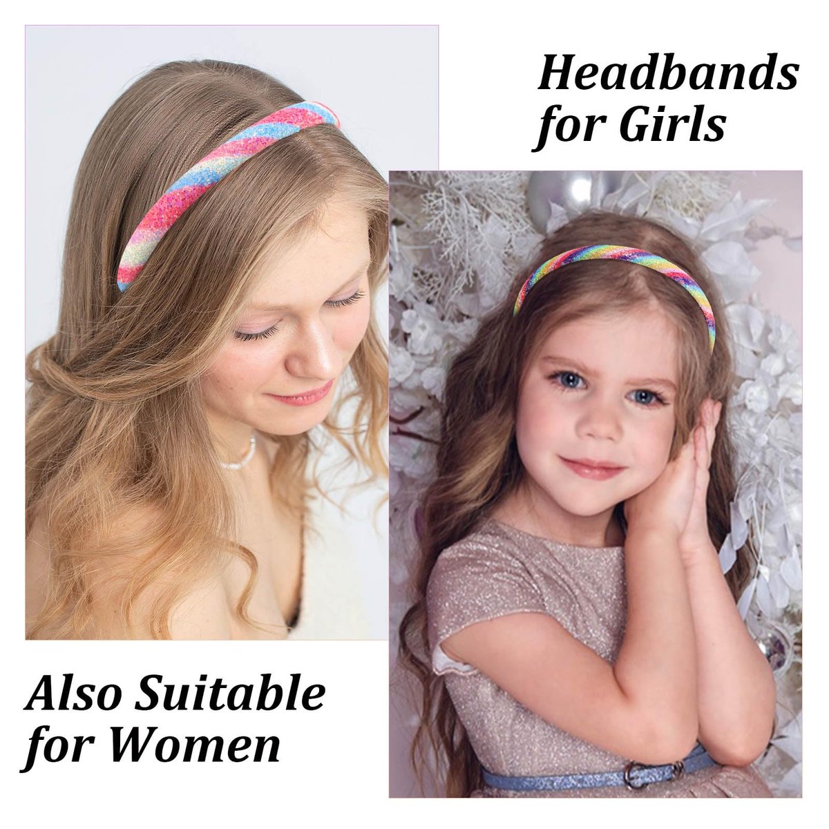 Tihebax 4Pcs Glitter Sequin Headbands for Girls, Kids, Toddlers - Non-Slip Sparkly Rainbow Hairbands for Daily Wear - görsel 15