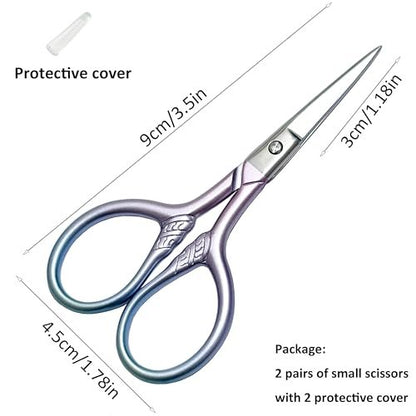 GEMGIMY Precision Beauty Scissors for Facial Hair, Eyebrow, Eyelash, Beard & Moustache Trimming - 3.5 Inch Stainless Steel Multi-Functional Scissors for Grooming, Sewing, Embroidery, Crochet & DIY Crafts (2-Pack, Pink & Blue)