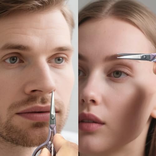 GEMGIMY Precision Beauty Scissors for Facial Hair, Eyebrow, Eyelash, Beard & Moustache Trimming - 3.5 Inch Stainless Steel Multi-Functional Scissors for Grooming, Sewing, Embroidery, Crochet & DIY Crafts (2-Pack, Pink & Blue) - görsel 4