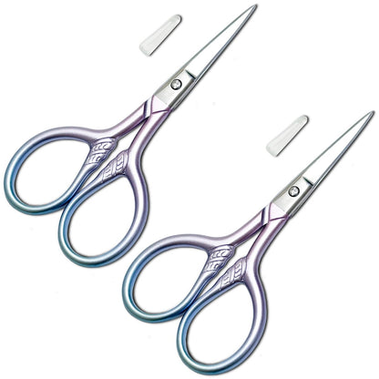 GEMGIMY Precision Beauty Scissors for Facial Hair, Eyebrow, Eyelash, Beard & Moustache Trimming - 3.5 Inch Stainless Steel Multi-Functional Scissors for Grooming, Sewing, Embroidery, Crochet & DIY Crafts (2-Pack, Pink & Blue)