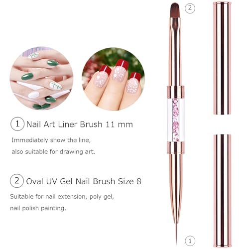 Ycyan Dual-Ended Nail Design Brushes - Rose Gold Rhinestone Handle, Nail Art Liner & UV Gel Polish Brush (1 Pack) - görsel 3