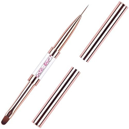Ycyan Dual-Ended Nail Design Brushes - Rose Gold Rhinestone Handle, Nail Art Liner & UV Gel Polish Brush (1 Pack)