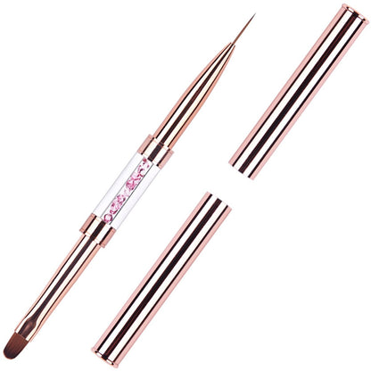 Ycyan Dual-Ended Nail Design Brushes - Rose Gold Rhinestone Handle, Nail Art Liner & UV Gel Polish Brush (1 Pack)