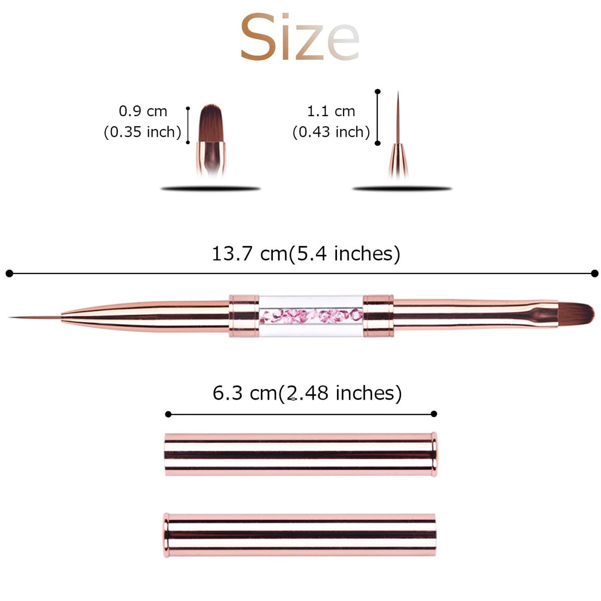Ycyan Dual-Ended Nail Design Brushes - Rose Gold Rhinestone Handle, Nail Art Liner & UV Gel Polish Brush (1 Pack) - görsel 12