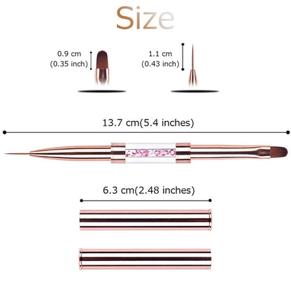 Ycyan Dual-Ended Nail Design Brushes - Rose Gold Rhinestone Handle, Nail Art Liner & UV Gel Polish Brush (1 Pack)