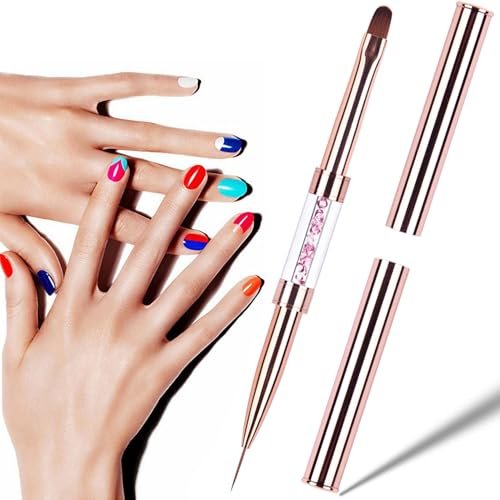Ycyan Dual-Ended Nail Design Brushes - Rose Gold Rhinestone Handle, Nail Art Liner & UV Gel Polish Brush (1 Pack) - görsel 13