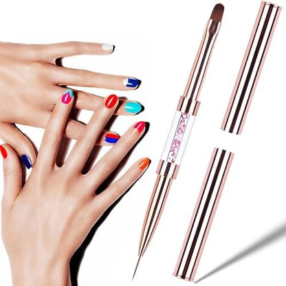 Ycyan Dual-Ended Nail Design Brushes - Rose Gold Rhinestone Handle, Nail Art Liner & UV Gel Polish Brush (1 Pack)