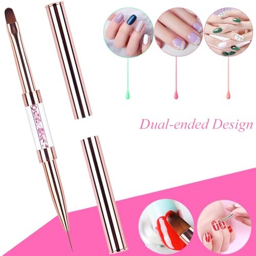 Ycyan Dual-Ended Nail Design Brushes - Rose Gold Rhinestone Handle, Nail Art Liner & UV Gel Polish Brush (1 Pack) - görsel 5