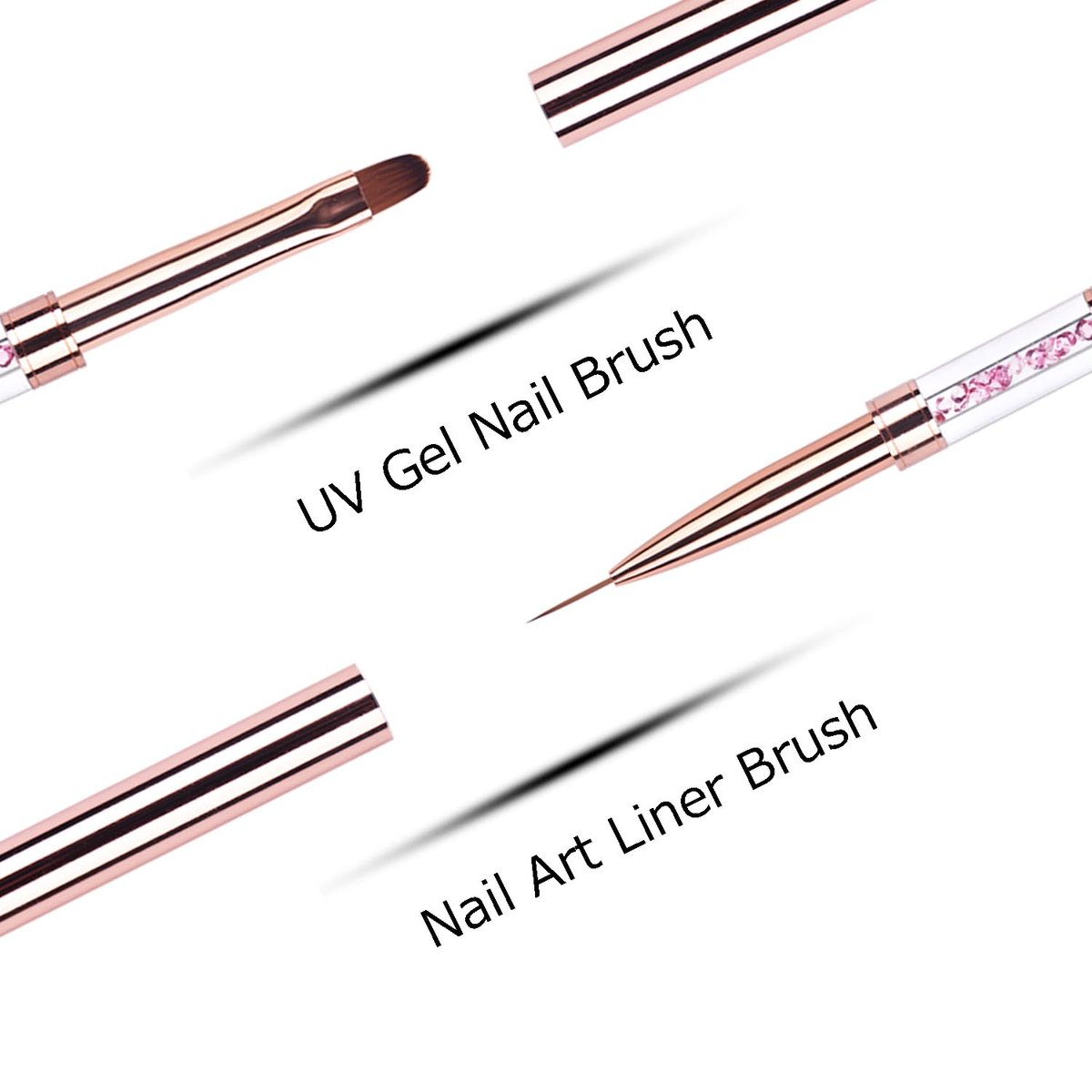 Ycyan Dual-Ended Nail Design Brushes - Rose Gold Rhinestone Handle, Nail Art Liner & UV Gel Polish Brush (1 Pack) - görsel 8