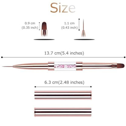 Ycyan Dual-Ended Nail Design Brushes - Rose Gold Rhinestone Handle, Nail Art Liner & UV Gel Polish Brush (1 Pack)