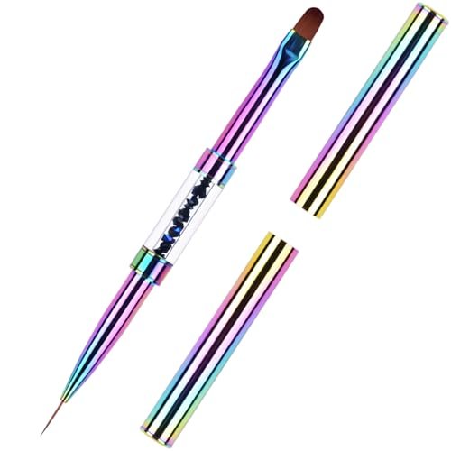 Ycyan Dual-Ended UV Gel Nail Brush with Rhinestone Handle - Rainbow Nail Art Liner & Polygel Brush for Professional & Home Use Avelisse