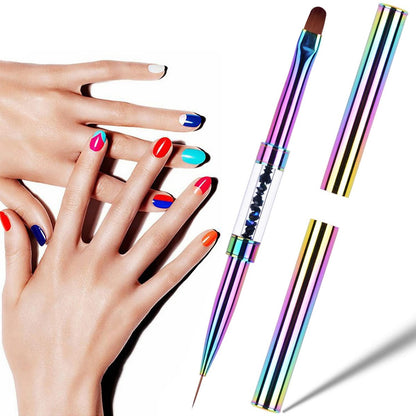 Ycyan Dual-Ended UV Gel Nail Brush with Rhinestone Handle - Rainbow Nail Art Liner & Polygel Brush for Professional & Home Use Avelisse