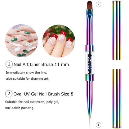 Ycyan Dual-Ended UV Gel Nail Brush with Rhinestone Handle - Rainbow Nail Art Liner & Polygel Brush for Professional & Home Use Avelisse
