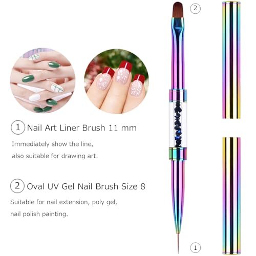 Ycyan Dual-Ended UV Gel Nail Brush with Rhinestone Handle - Rainbow Nail Art Liner & Polygel Brush for Professional & Home Use Avelisse