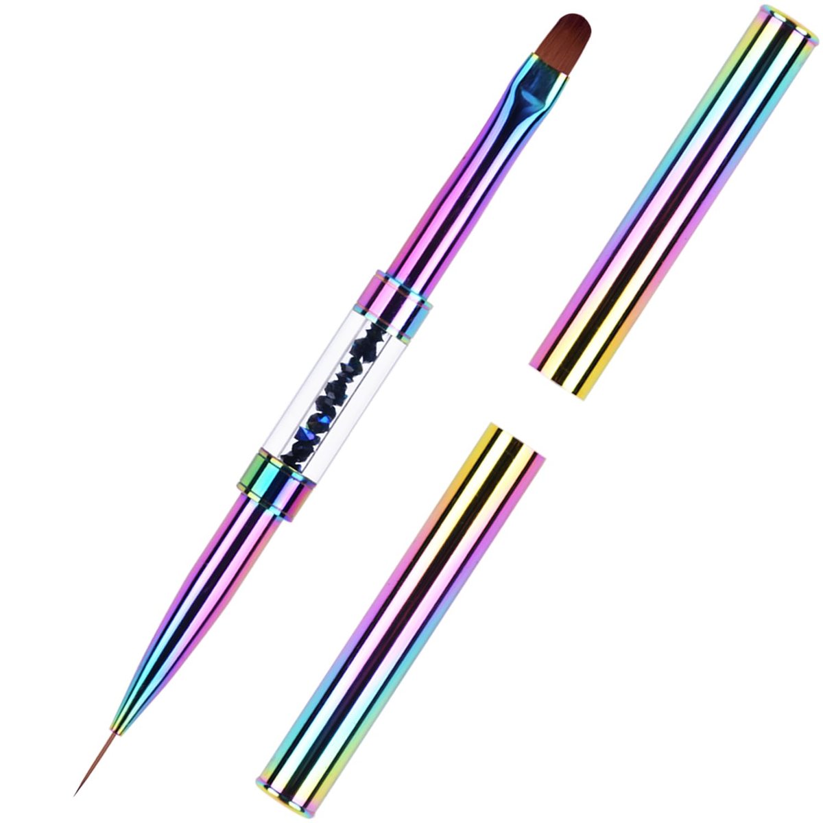 Ycyan Dual-Ended UV Gel Nail Brush with Rhinestone Handle - Rainbow Nail Art Liner & Polygel Brush for Professional & Home Use Avelisse